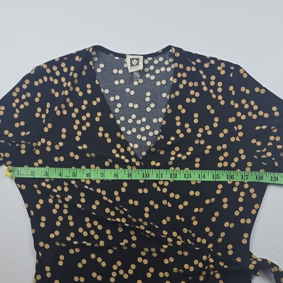 Anne Klein‎ Black Tan Polka Dot Faux Wrap Dress Short Sleeve Knee Length Size 10 - Picture 5 of 6